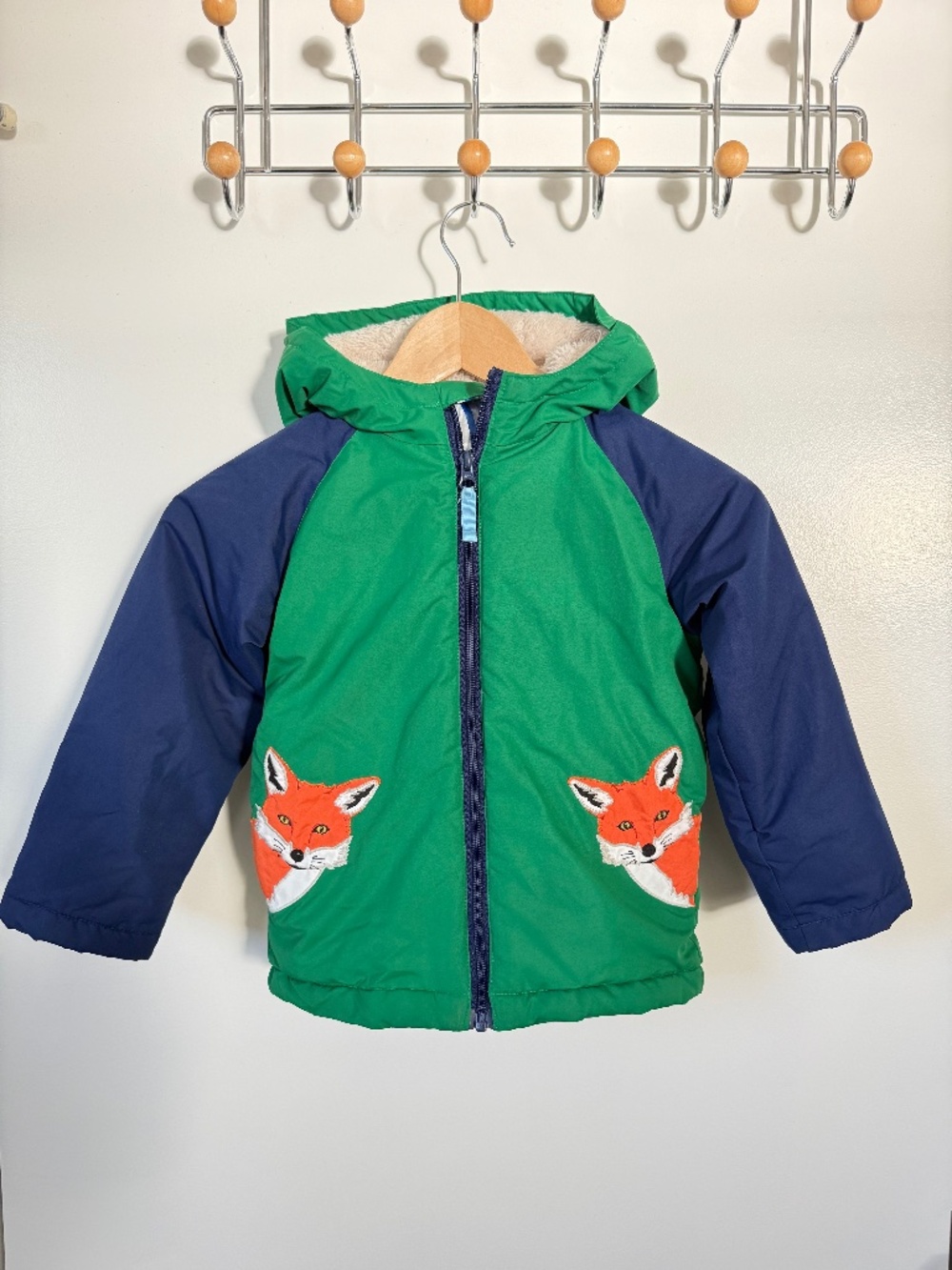 Mini Boden Kids' High Pile Fleece Lined Jacket In Highland Green Fox, Size 3-4
